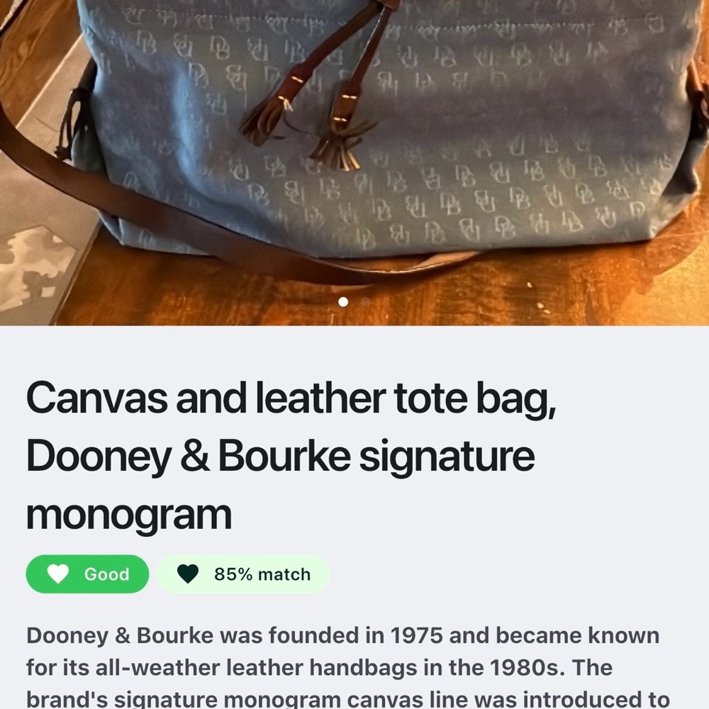 Dooney & Bourke Blue Monogram Canvas Tote with Brown Leather Trim - Picture 2 of 8